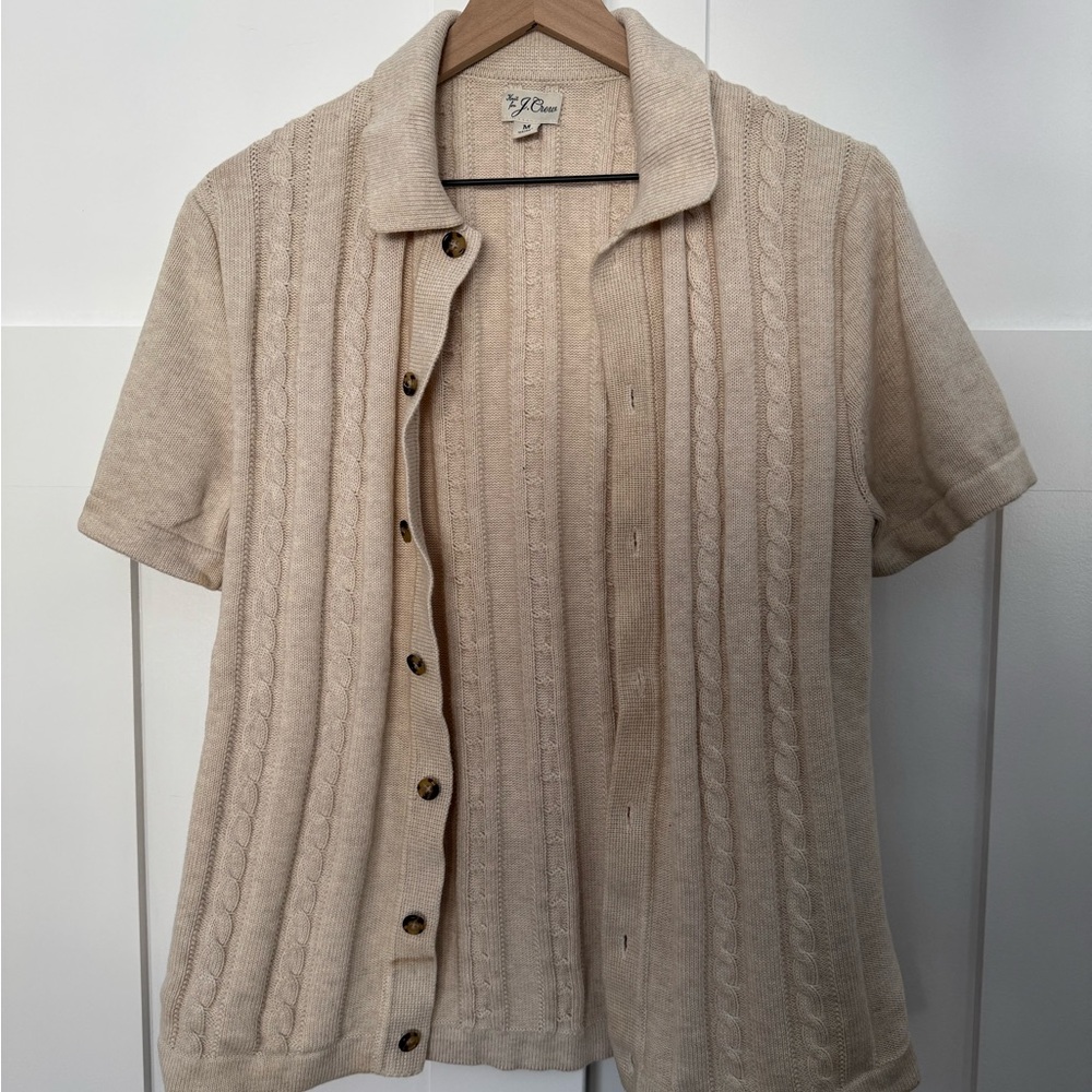 J.Crew Cream Knit Button-Up Top